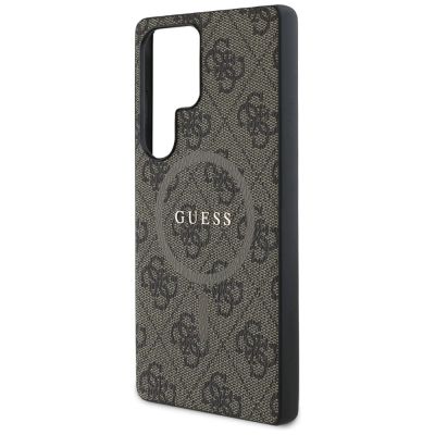 6. Guess Leder 4G Coloured Ring Classic Logo MagSafe Hülle Samsung Galaxy S25 Ultra braun