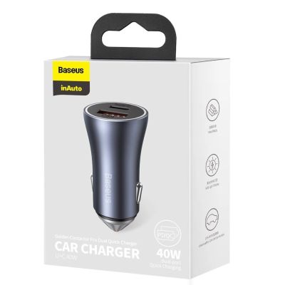 5. Baseus Golden Contactor Pro Quick Charger Auto Ladegerät USB Typ C / USB 40 W Power Delivery 3.0 Quick Charge 4+ SCP FCP AFC grau (CCJD-0G)