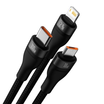 2. Baseus Flash Series II Kabel USB - USB Typ C / Lightning / Micro USB 100 W 1,2 m schwarz (CASS030001)