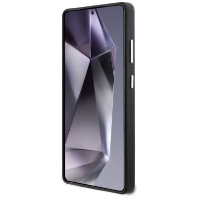 5. Karl Lagerfeld Saffiano Vollumwickelte MagSafe Hülle mit länglichem Metalllogo für Samsung Galaxy S25 Ultra - Schwarz