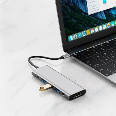 7. Tech-Protect HB04 HUB Adapter 9in1 USB-C + USB2.0 + USB3.0 + HDMI 4K 60Hz + SD/TF + PD100W + AV3.5 - grau