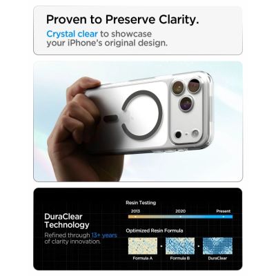 7. Spigen Ultra Hybrid MagSafe Hülle für iPhone 18 Pro / 17 Pro – Transparentes Graphit
