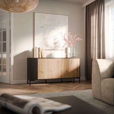 3. MERCI Kommode 151x40x74 schwarz/Eiche Artisan