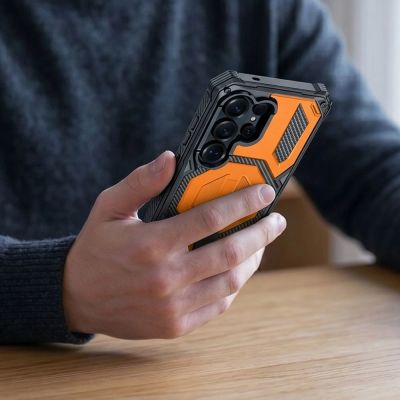 6. Tech-Protect MagBlast MagSafe Hülle + 2er-Pack Schutzglas für Samsung Galaxy S26 Ultra – Schwarz und Orange
