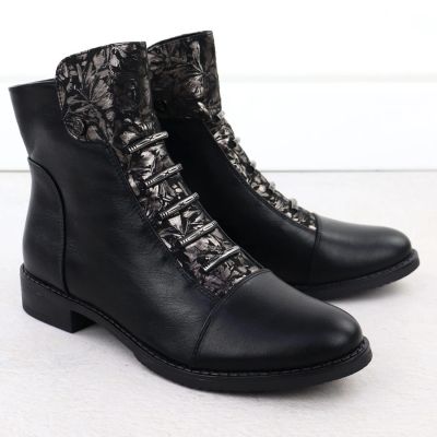 13. Damen-Stiefeletten mit Blumenmuster, schwarz, Jezzi ASA62-16