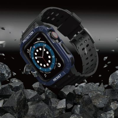 6. Protect Strap Band für Apple Watch 38/40/41mm Panzergehäuse Armband - Schwarz, Blau