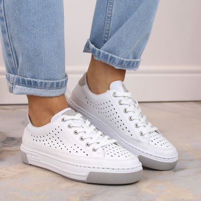 25. Rieker W RKR642 durchbrochene Lederschuhe weiß