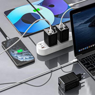 4. Dudao A67EU GaN 67W Wandladegerät mit integriertem, einziehbarem USB-C Power Delivery Quick Charge - Schwarz