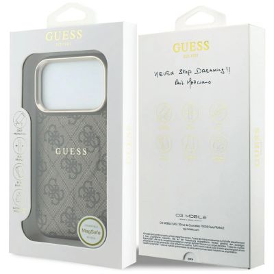 8. Guess Embossed 4G Classic MagSafe Hülle für iPhone 17 Pro Max / 18 Pro Max – Braun