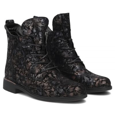 4. Schwarze Damen-Ankle-Boots aus Leder mit Blumenmuster, Filippo DBT8283