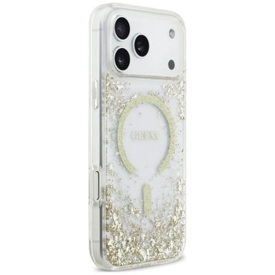 4. Guess MagSafe-Hülle mit Harzboden und Glitzer für iPhone 18 Pro Max / 17 Pro Max – Gold