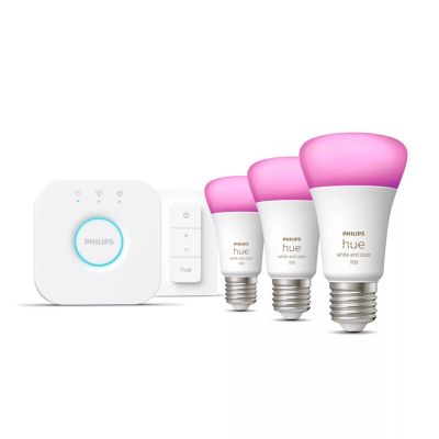 Philips Hue White & Color Ambient Starter-Kit: 3 E27 (1100) Smart-Lampen + Hue Dimmerschalter