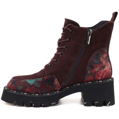 3. Damen-Lederstiefeletten mit Blumen, bordeauxrot, Artiker 59C0248