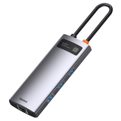 4. HUB Baseus Metal Gleam 6in1 USB-C - USB-C PD 100W 1x HDMI 4K 30Hz 3x USB-A 3.2 1x RJ45 - grau