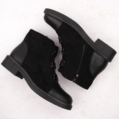 17. Damen-Wildlederimitat-Stiefeletten, gefüttert, schwarz M.Daszyński SA252-4