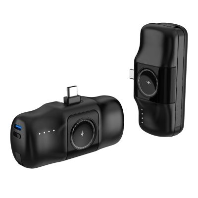 6. Wozinsky WF16-YCS 5000 mAh 15 W USB-C Mini-Powerbank mit integriertem USB-C-Kabel und Apple Watch Ladegerät – Schwarz
