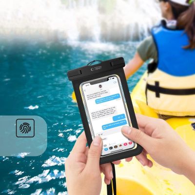 2. Wasserdichtes Tech-Protect-Gehäuse UWC9, wasserdicht für Geräte bis 8,9 Zoll – Schwarz und Orange