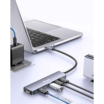 2. USB Equip 133499 6-in-1-Adapter USB 3.2 Gen 2 (3.1 Gen 2) Typ-C Grau