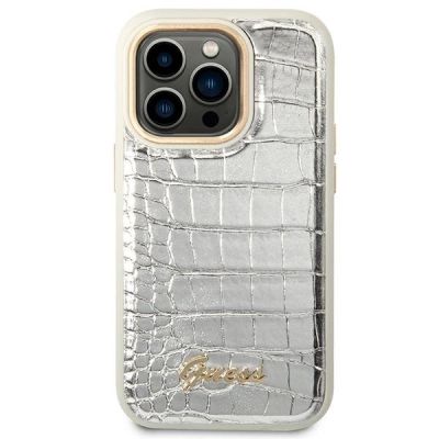 3. Guess Croco Collection iPhone 14 Pro 6.1" Hülle - Silber