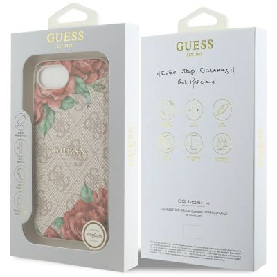 8. Guess 4G Flowers Print MagSafe iPhone 16e Hülle - Rosa