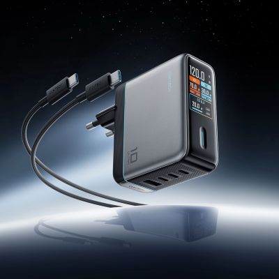 3. Cuktech AD1204U 120W Wandladegerät mit Display und USB-C-Kabel – Silber