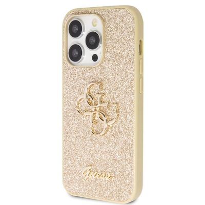 2. Guess GUHCP14LHG4SGD Hülle für iPhone 14 Pro – Gold Glitter Script Big 4G