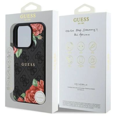 8. Guess GUHMP16LP4ROPEMCK iPhone 16 Pro 6,3" schwarz/schwarzes Hardcase 4G Flowers Print MagSafe