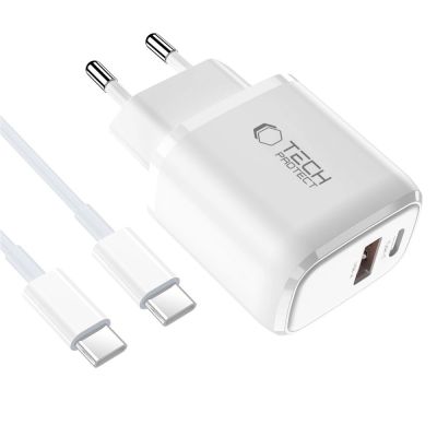 3. Tech-Protect NCA45W-GAN 2-Port 45W Wandladegerät mit USB-C-Kabel – Weiß