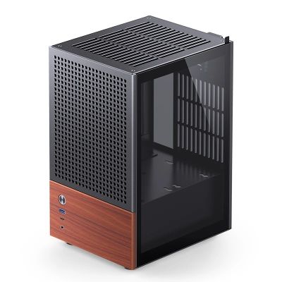 12. Jonsbo T6 Gehäuse, Mini-Tower, Mini-ITX, gehärtetes Glas, Holz – Schwarz
