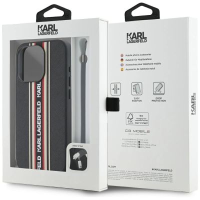 7. Karl Lagerfeld Saffiano Athleisure Stripes Cord iPhone 15 Pro Max Hülle - Rot