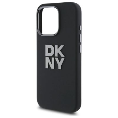 6. DKNY Liquid Silicone Metal Logo Hülle für iPhone 16 Pro Max – Schwarz