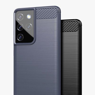 2. Carbon Case Flexibel Handyhülle TPU Schutzhülle für Samsung Galaxy S21 Ultra 5G blau