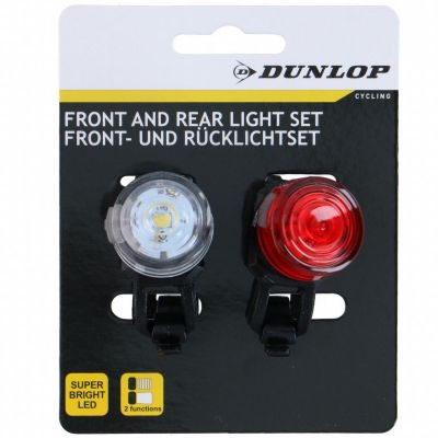 2. Set aus Silikon-LED-Fahrradlichtern, vorne und hinten, rund, schwarz, Dunlop