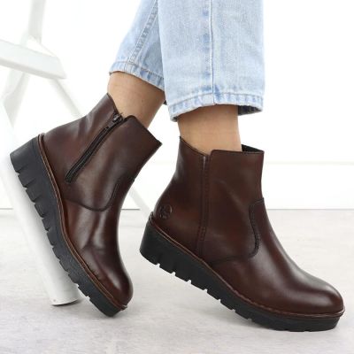 12. Braune Keilstiefeletten aus Leder für Damen, Rieker X9165-27