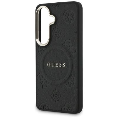 6. Guess Saffiano Peony Embossed Ring MagSafe Hülle für Samsung Galaxy S26 - Schwarz