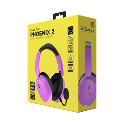11. HATOR Phoenix 2 Kabelloses Gaming-Headset mit Kopfbügel, USB Typ-C / USB Typ-A, Bluetooth, Lila