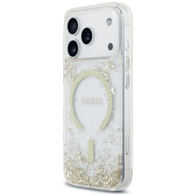 2. Guess MagSafe Hülle mit Harzboden und Glitzer für iPhone 18 Pro / 17 Pro – Gold