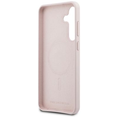 7. Karl Lagerfeld Silikonhülle mit Karl & Choupette-Motiv (MagSafe) für Samsung Galaxy S25 FE – Pink