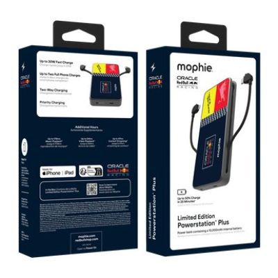 5. Powerbank Mophie Powerstation Plus 10K Red Bull Racing – Powerbank 10000 mAh mit integriertem USB-C- und Lightning-Kabel (1x USB-C-Anschluss)