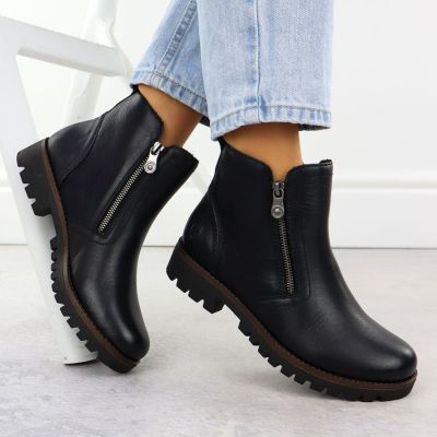 5. Schwarze Damen-Leder-Boots im Worker-Stil Rieker 78556-00