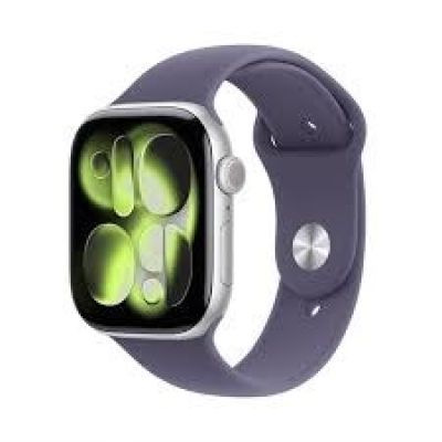 Apple Watch Series 11 GPS + Cellular 46 mm Silbernes Aluminiumgehäuse mit Sportarmband in Lila Nebelgrau - M/L