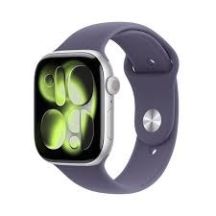 Apple Watch Series 11 GPS + Cellular 46 mm Silbernes Aluminiumgehäuse mit Sportarmband in Lila Nebelgrau - M/L