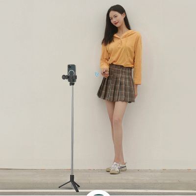 13. Selfie-Stick WH1YXS Teleskopstativ 1 m mit runder Lampe und Telefonhalter – Schwarz