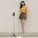 13. Selfie-Stick WH1YXS Teleskopstativ 1 m mit runder Lampe und Telefonhalter – Schwarz