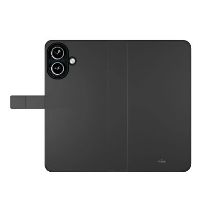 3. Puro Wallet Abnehmbare MagSafe 2in1 Öko-Lederhülle mit Klappe und Geldbörse für iPhone 16 – Schwarz