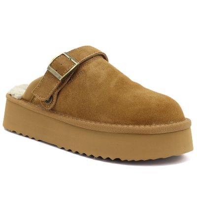 Damen-Flip-Flops aus Leder mit Plateausohle in Kamelbraun, Big Star UU274696