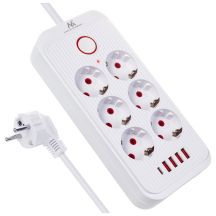 MACLEAN Steckdosenleiste, Verlängerungskabel mit 6 Steckdosen + 4 USB-Anschlüssen, 110–240 V Wechselstrom, 50/60 Hz, max. 2,1 A, 2500 W, 1,5 m, Weiß, MCE389W
