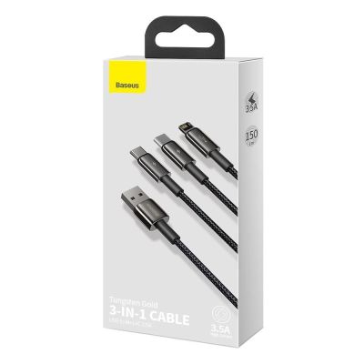 8. Baseus Tungsten 3in1 USB-Kabel - USB Typ C / Lightning / Micro-USB 3,5 A 1,5 m schwarz (CAMLTWJ-01)