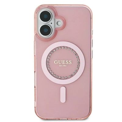 3. Guess IML Rhinestones MagSafe-Hülle für iPhone 16 – Rosa