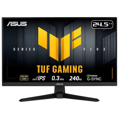 26. ASUS TUF Gaming Serie 5 – VG259QM5A Gaming-Monitor – 24,5-Zoll-Full-HD-Fast-IPS-Panel, 240 Hz, 0,3 ms, G-SYNC®-kompatibel, AMD FreeSync™ Premium, ELMB SYNC, 99 % sRGB, DisplayWidget Center, Gaming-KI